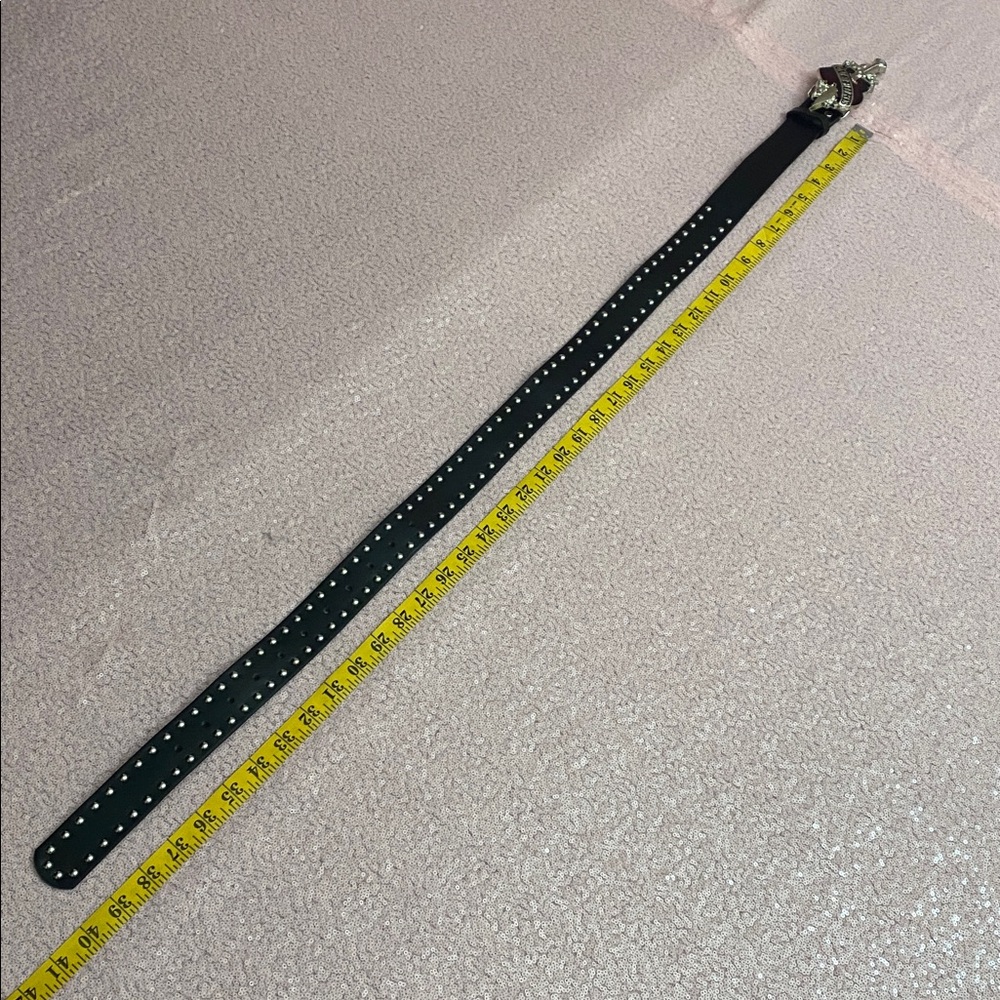Black and silver studded belt with red heart buckle #218 - Picture 2 of 9